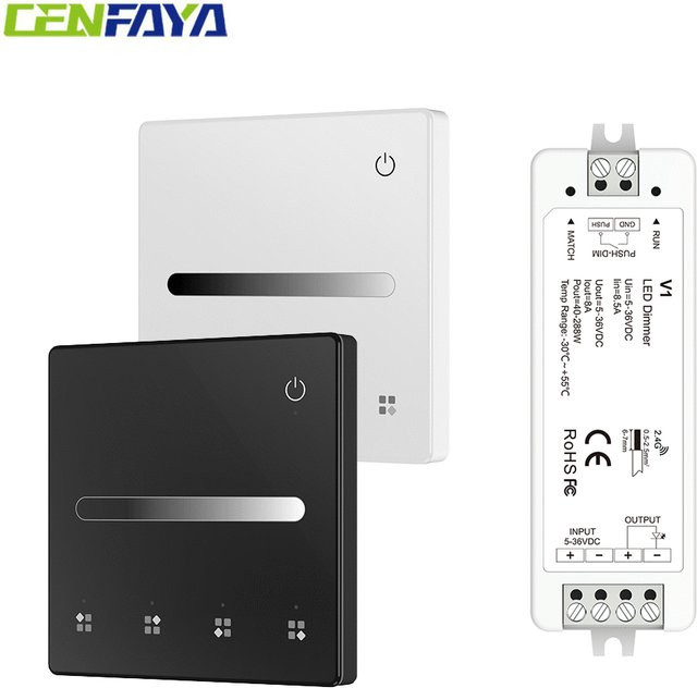 CENFAYA RF Einfarbiges LED-Controller-KIT TL1 mit Touch Panel und Fernbedienung, Dimmer für DC12V 24V, Schwarz - Bild 1