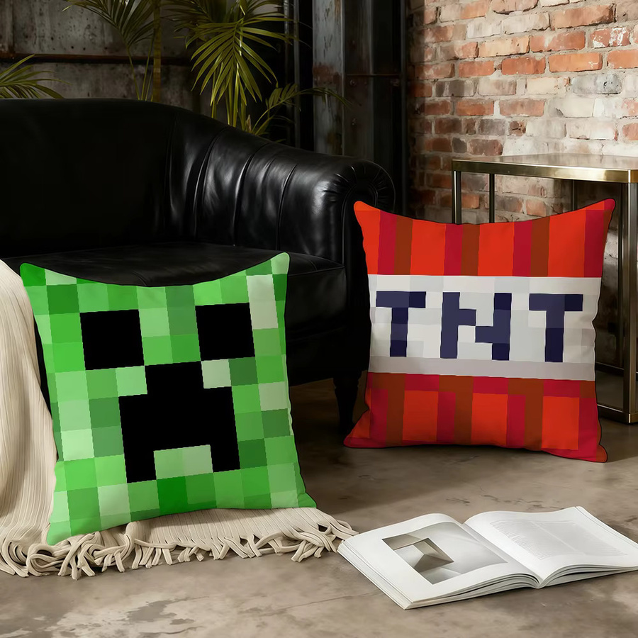Game M-Minecraft-ES Kissenbezug mit doppelseitigem Druck und Reißverschluss, Schwarz-Grün - Bild 3
