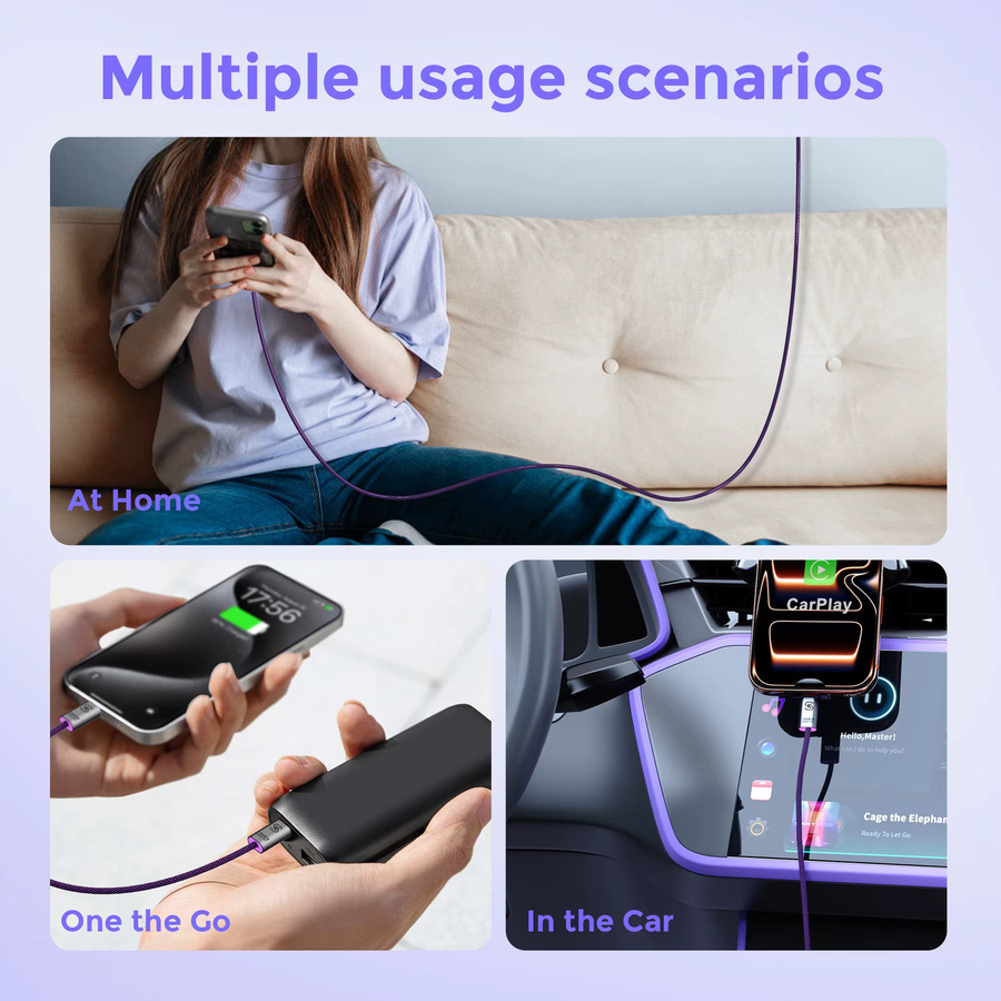 MOSHOU USB-C zu USB-C Kabel 240W in Purple für schnelles Laden von iPhone, Samsung und Laptops - Bild 5