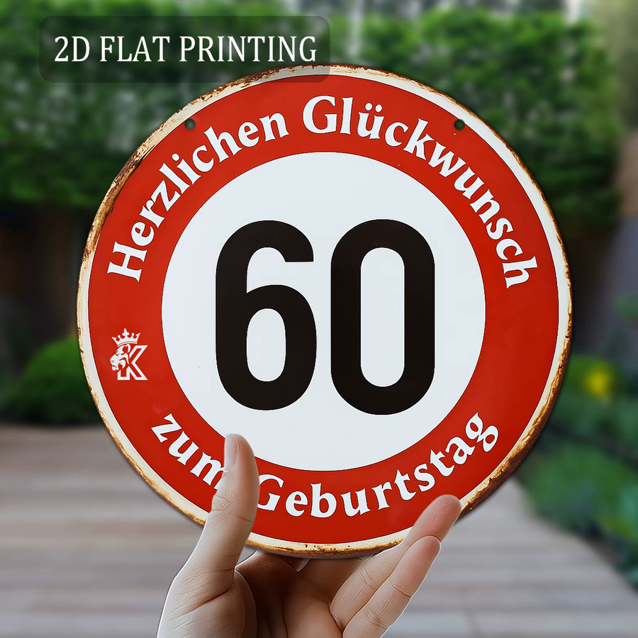 Potdemiel Rundes Aluminium-Metallschild zum 60. Geburtstag in Rot und Weiß, Durchmesser: 20 cm - Bild 5