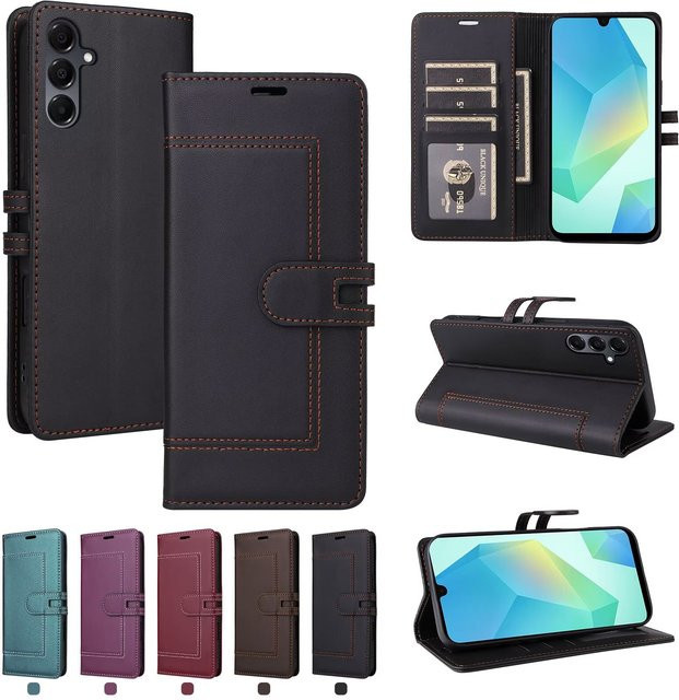 Business Flip Leder Handyhülle Wallet Cover für Samsung Galaxy A-Serie in Schwarz oder Rot - Bild 1