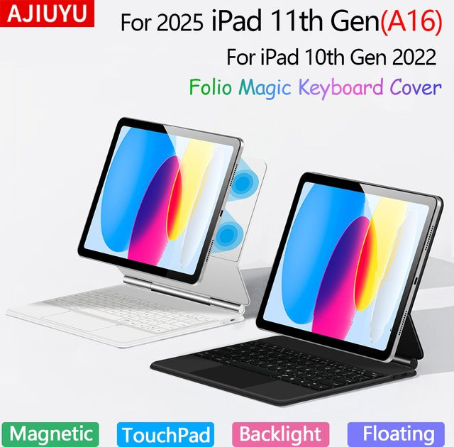AJIUYU Magic Keyboard Folio für iPad 11 Zoll (11. Generation 2025) und iPad 10. Generation 2022, magnetische Tastaturabdeckung in Schwarz - Bild 1