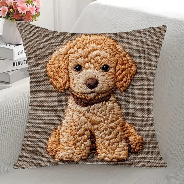 Jessica Chen Kissenbezug mit goldenem Pudel-Design in Beige, B/B: 18 x 18 cm - Bild 1