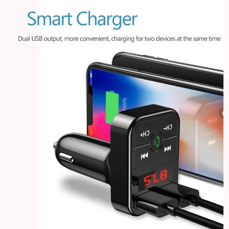 VIKEFON Bluetooth Auto Empfänger mit FM Sender und Dual USB Schnellladegerät in Schwarz - Bild 2