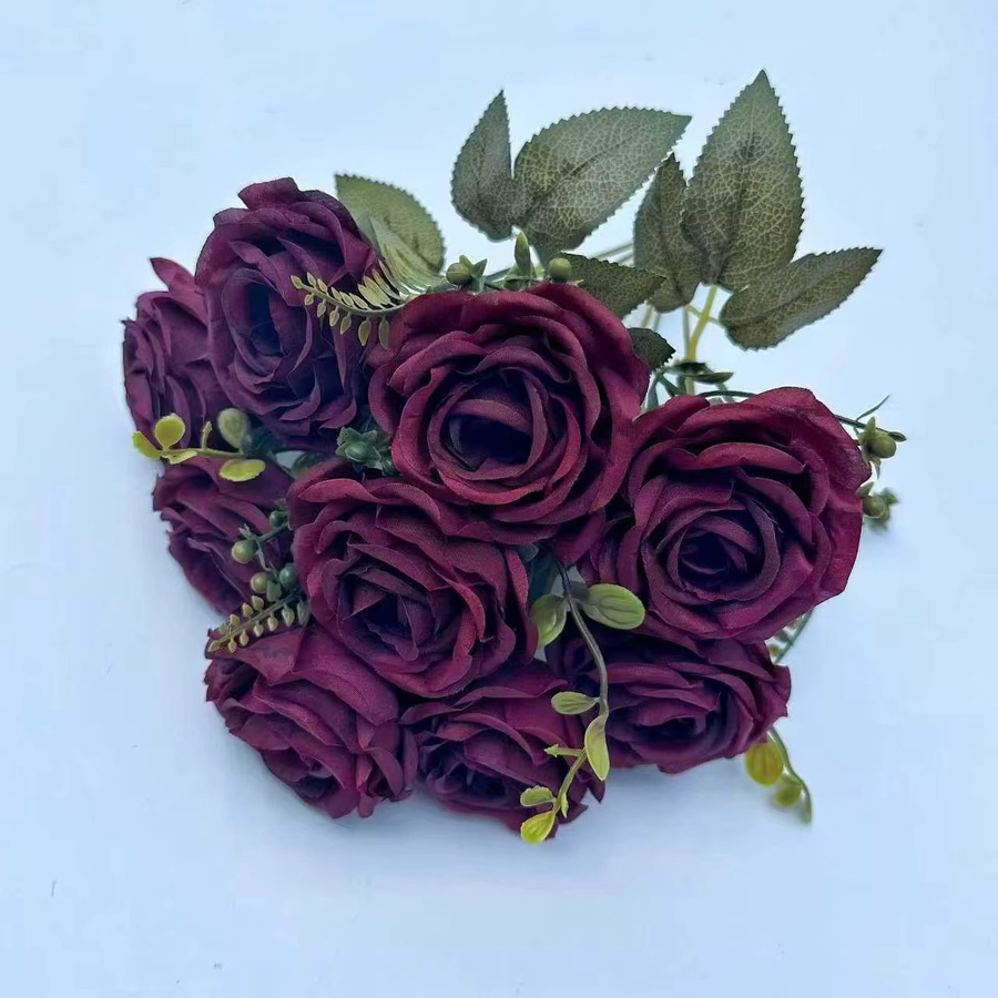 NANDI Künstlicher Rosenstrauß in Weiß, 9-köpfiger Blumenstrauß aus Textil für Hochzeit und Tischdekoration - Bild 3