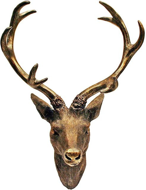 Mojawo XXL Hirschkopf Skulptur mit 10 Geweihen in Bronze Optik, B/T/H: 48 x 32 x 61 cm - Bild 1