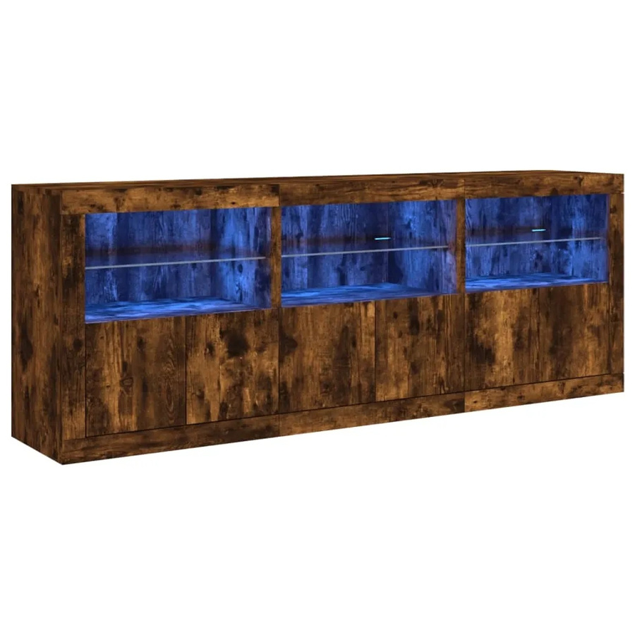 vidaXL Sideboard in Räuchereiche mit LED-Leuchten, modern, Braun, B/T/H: 181,5 x 37 x 67 cm - Bild 2