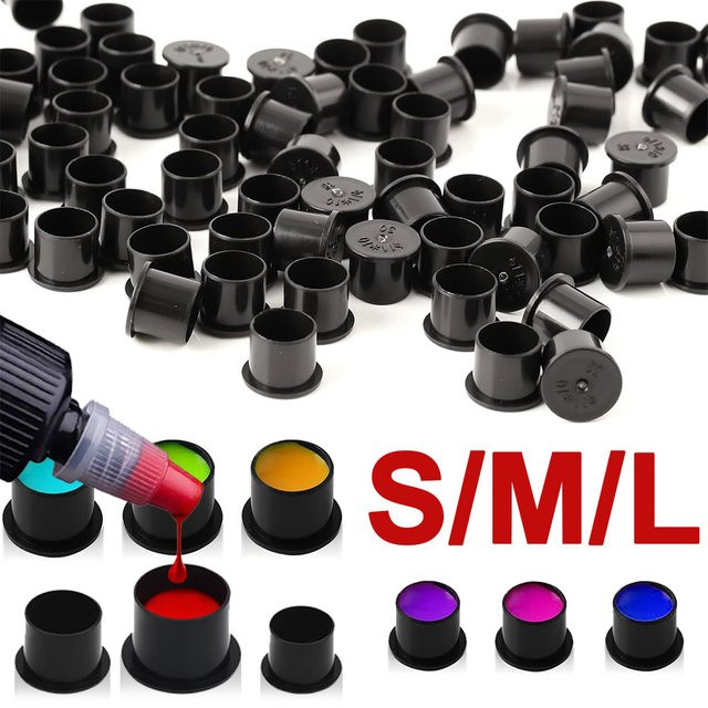 Usiriy Tattoo Ink Cups, Schwarz, Einweg, Pigment Halter Container - Bild 1