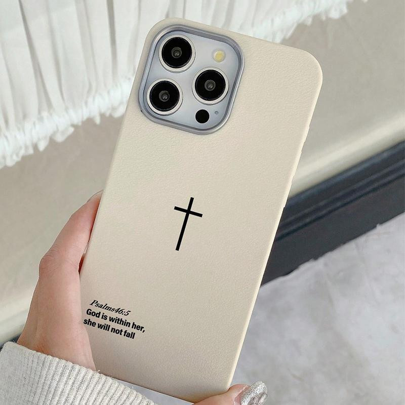 Christliche Handyhülle mit Psalm 46:5 Kreuz und Litschi Muster für dein iPhone (Modelle iPhone 7 bis iPhone 17 Pro Max) - Bild 2