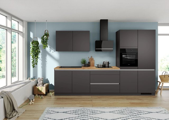 Impuls Küchen Küchenzeile IBC4340RM in Grafit mit Vintage Eiche-Nachbildung, Breite: 340 cm - Bild 1