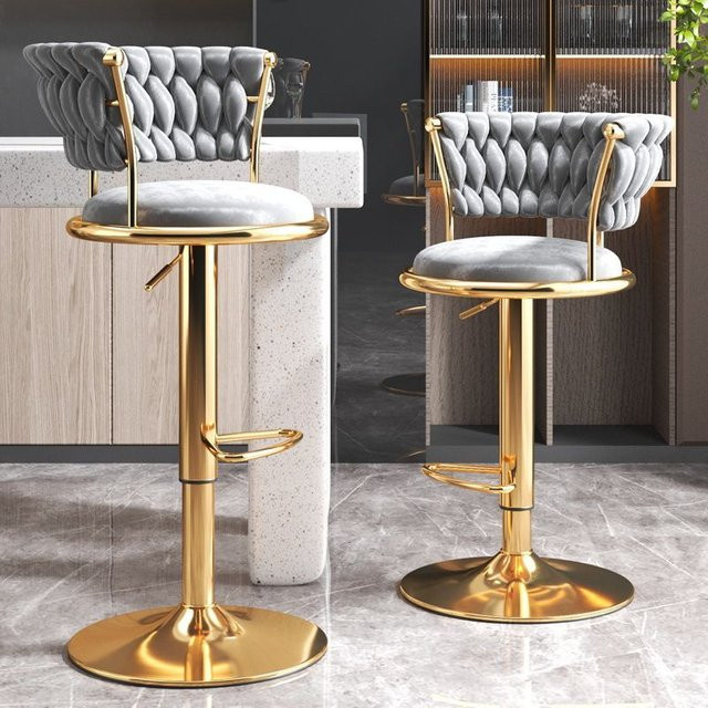 XIUWO 360-Grad-Drehbarhocker aus Samt in Grau mit verstellbarer Höhe und ergonomischem Design - Bild 1