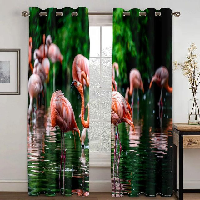 Verdunkelungsvorhang mit Flamingo-Strand-Motiv von Yiran Furniture, Rosa, Breite: 55 cm, Höhe: 120 cm - Bild 1