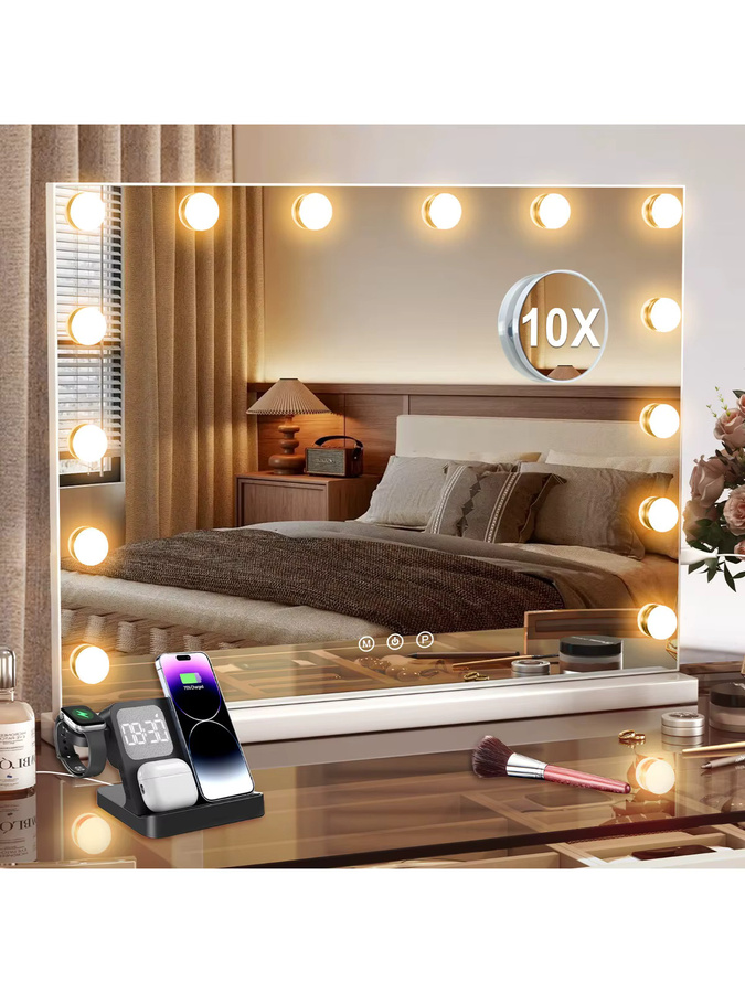 Onesaimei Hollywood Schminkspiegel mit LED-Lichtern in Weiß - Bild 7