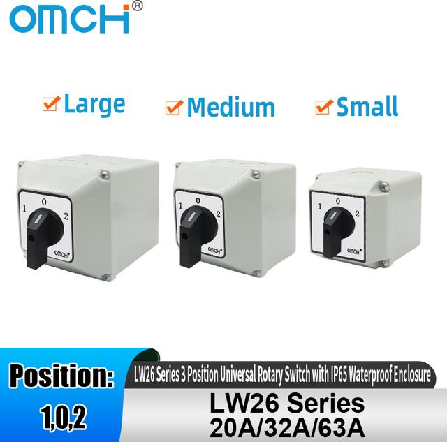 OMCH LW26 Serie 3-Positionen-Universal-Drehschalter mit IP65 wasserdichtem Gehäuse in Weiß - Bild 1