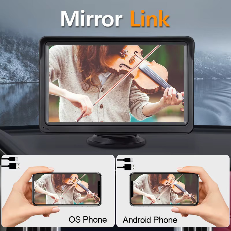 Hippcron 7-Zoll Tragbarer Auto-Monitor Multimedia-Player mit CarPlay und Android Auto, USB, Bluetooth, Schwarz - Bild 3