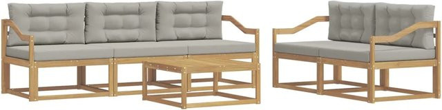 vidaXL Outdoor-Sofagarnitur mit 6 Kissen in Weiß und Hellgrau aus Holz und Polyester - Bild 1