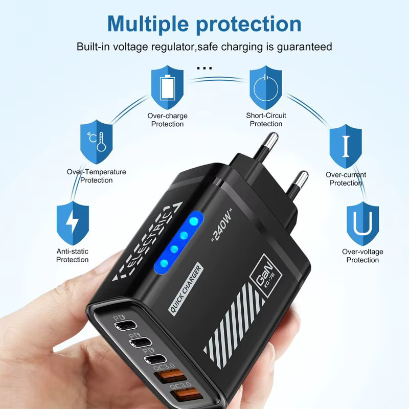 Xiaomi 240 W GaN Schnellladegerät mit 5 Ports und QC 3.0 Wandladegerät Adapter für iPhone Samsung und Xiaomi - Bild 3