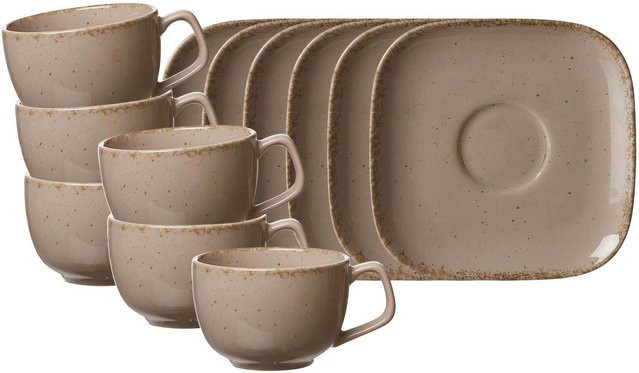 Ritzenhoff & Breker Kaffeetassen mit Untertassen Casa aus Keramik, Beige, 6er Set, 200 ml - Bild 1