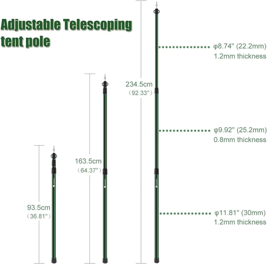 2er-Set Teleskop-Plane-Stangen aus Aluminium in Silber, verstellbar bis 2,5 m für Camping, Markise und Zelt-Baldachin - Bild 2