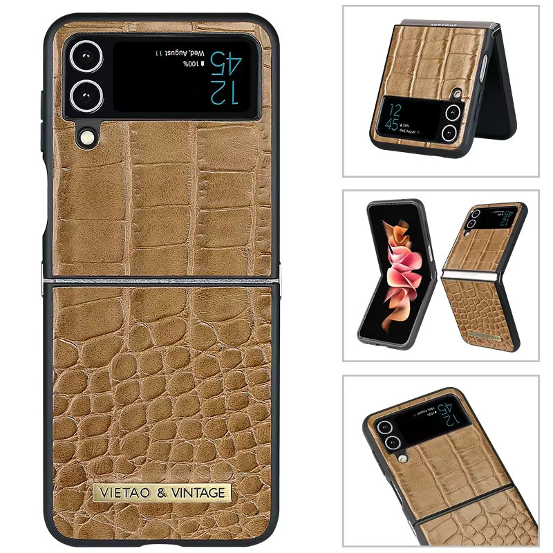 Samsung PU-Leder Handyhülle für Galaxy Z Flip 5, 4, 3 in Rot und Braun - Bild 2