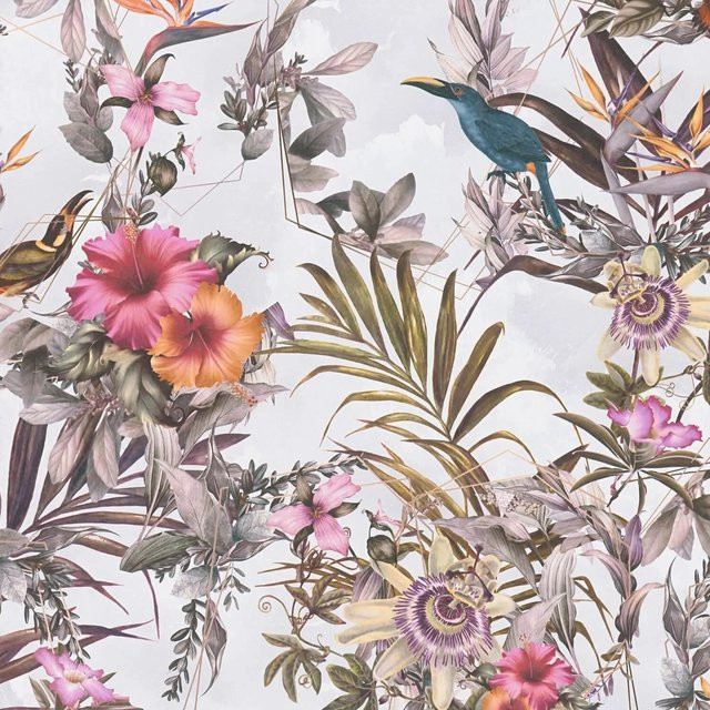 PROFHOME 381787-GU Floral Tapete mit Blumenmuster in Grün, Rosa und Orange, Matt, Vlies, Breite: 0,53 m, Länge: 10,05 m - Bild 1