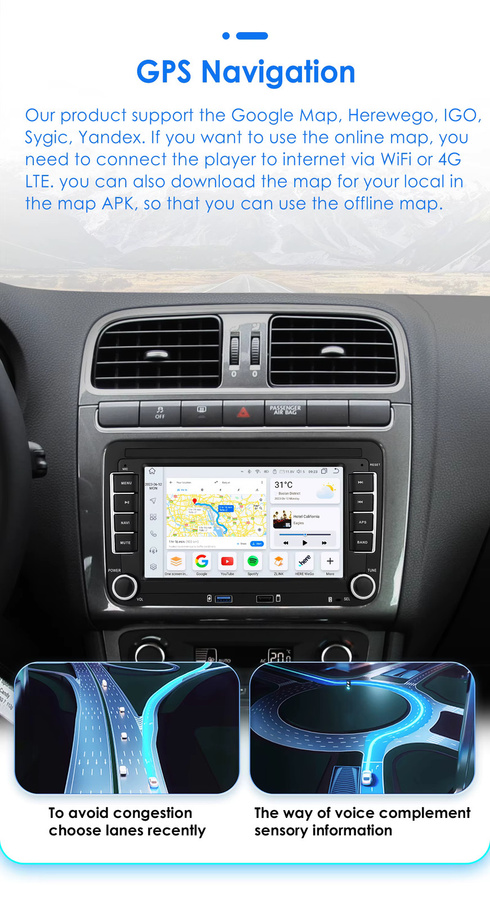 OSSURET 7 Zoll Android Autoradio mit Carplay, Android Auto, GPS und WIFI für VW, Volkswagen, Skoda Octavia, Golf 5 6, Touran, Passat B6 und Polo in Schwarz - Bild 3
