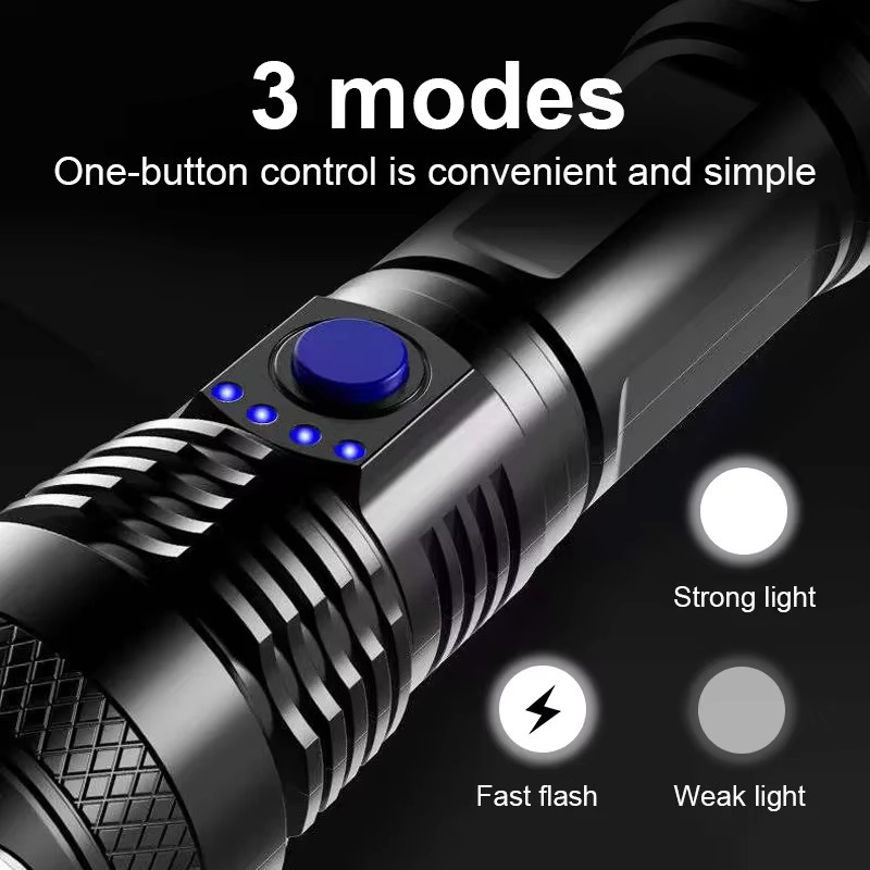 Heinast Taktische LED-Taschenlampe in Schwarz mit wiederaufladbarem Akku und Metallgehäuse - Bild 2