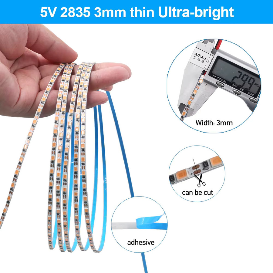 XUNATA USB-LED-Streifen SMD 2835 mit 120 LEDs/m in Warmweiß, flexibler selbstklebender Lichtstreifen für die Raumdekoration - Bild 3