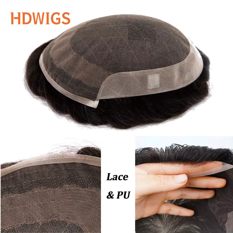 HDWIGS Herren-Haarprothese, Indisches Echthaar, Schweizer Spitze, PU - Bild 2