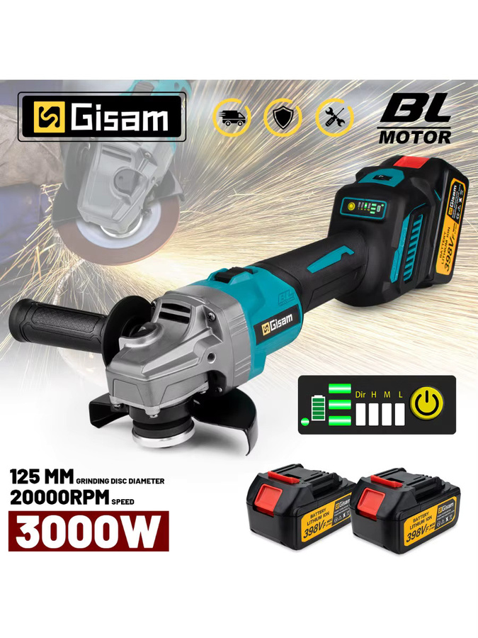 Gisam Bürstenloser Winkelschleifer 125 mm mit 7 Gängen, kabellose Schleifmaschine für Makita 18 V Akku, M14 Gewinde, Multicolor - Bild 6