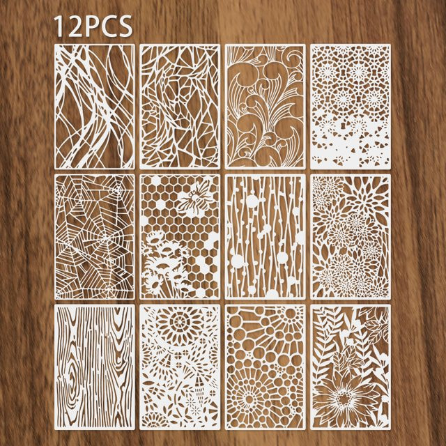 12-teiliges Schablonen-Set mit floralen und geometrischen Mustern in Weiß, wiederverwendbare DIY-Vorlagen für Malen, Basteln und Scrapbooking, Maße: 17,78 x 27,94 cm - Bild 1