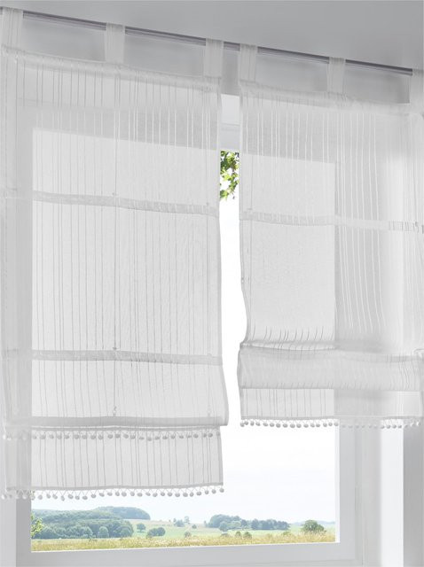Raffrollo Heine Home in Weiß und Offwhite, gestreift und transparent, aus 100% Polyester, Breite: 130 cm, Höhe: 45 cm - Bild 1