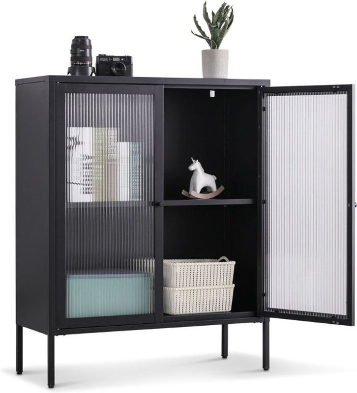 Coemo Highboard Tokio Vitrinenschrank aus Metall und Glas in Schwarz B: 90 cm, T: 35 cm, H: 110 cm - Bild 1