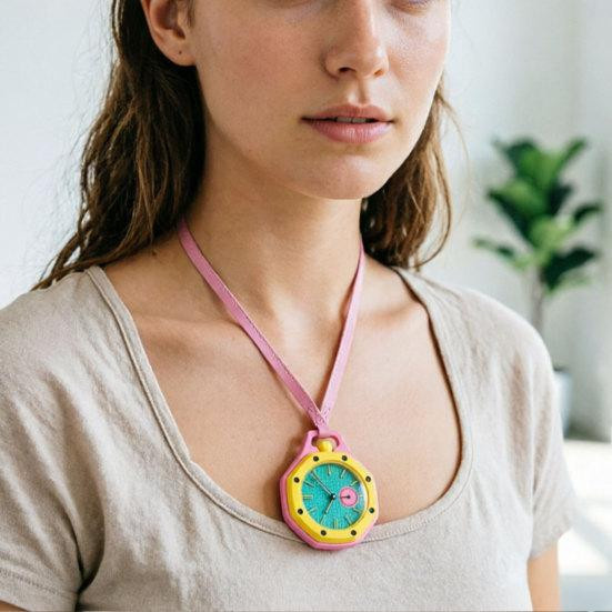 Amusedly Taschenuhr in Gelb mit achteckigem Hohlgehäuse aus Kunststoff, mechanische Quarz-Analoguhr - Bild 3
