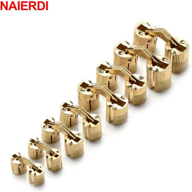 NAIERDI Zylindrische unsichtbare Schrankscharniere aus Messing in Gold für Möbel und Geschenkboxen, 8-18mm - Bild 1