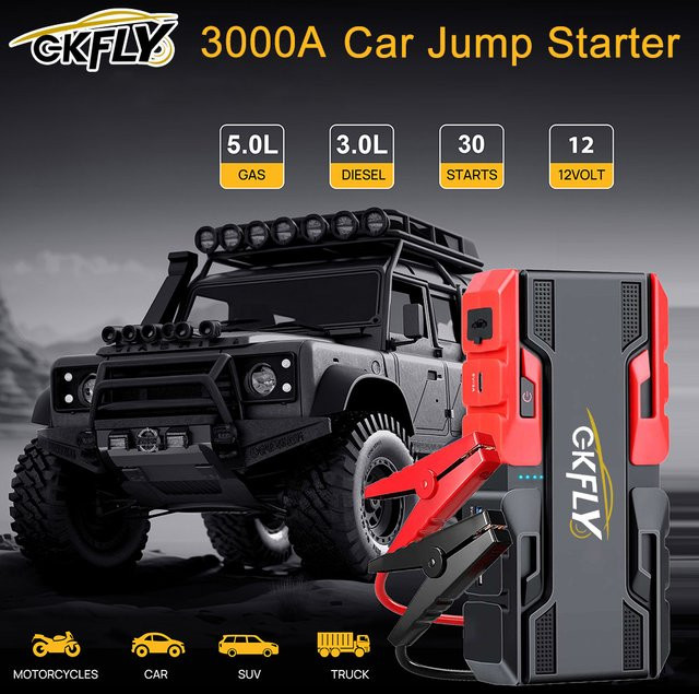 GKFLY Auto-Starthilfe Notstartgerät 3000A Tragbare Powerbank und Batterie-Booster in Weiß - Bild 1