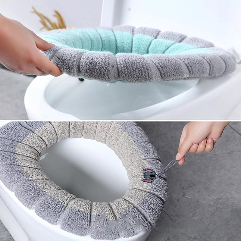 Waschbarer Toilettensitzbezug aus Baumwolle mit Griff für warmen Komfort im Badezimmer - Bild 2