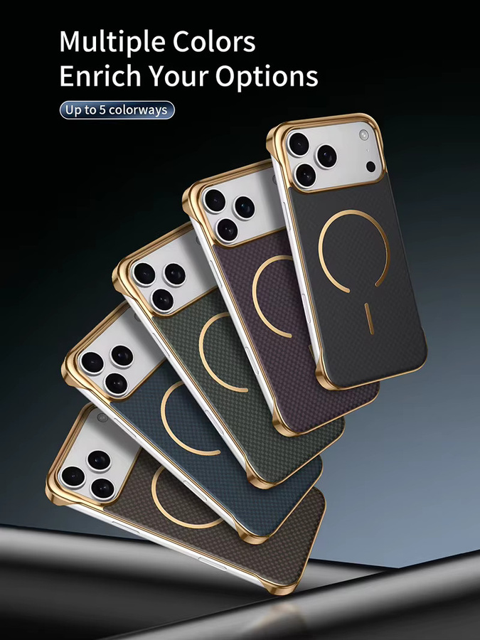 Kevlar Randlose Kabellose Ladehülle mit Linsenschutz für iPhone 17 Pro Max, iPhone 16, iPhone 15, iPhone 14, iPhone 13 in Braun - Bild 4