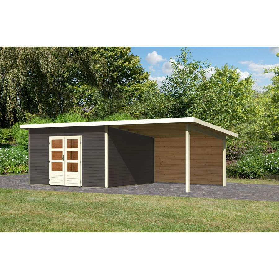 Karibu Holz-Gartenhaus Karlskoga Pultdach in Terragrau mit modernem Design, B/T: 365 x 365 cm - Bild 2