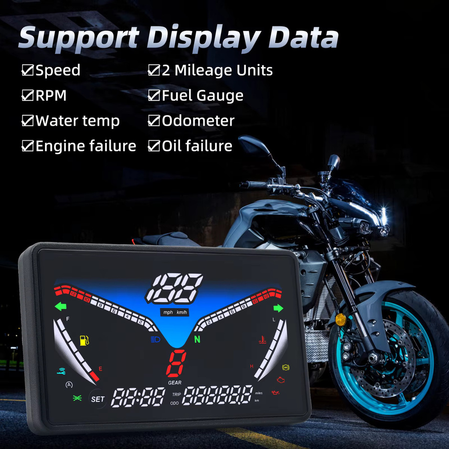 MAIMEIMI Universal Speed Digital Motorrad Tacho mit Multifunktionsanzeige und Uhr, Schwarz - Bild 4