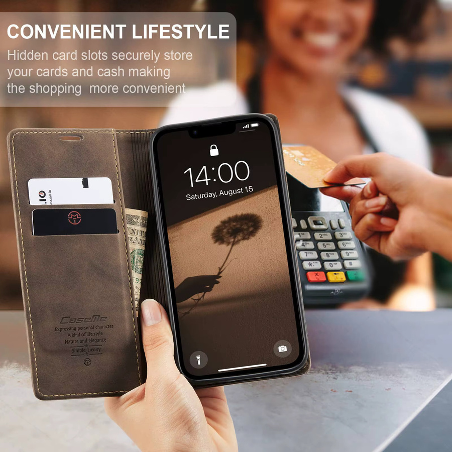 WeFor Magnetische PU-Leder Flip Wallet Case für iPhone 17e in Braun mit Kartenhalter und Standfunktion - Bild 3