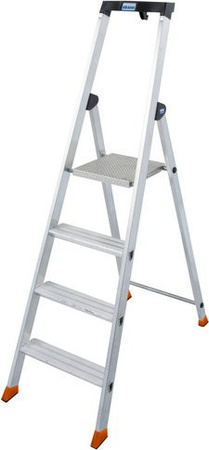 Krause Stehleiter Monto Solido aus Aluminium, 4 Stufen, silberfarben, H: 145 cm, B: 46 cm, T: 88 cm