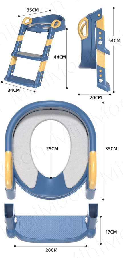 Klappbarer Toilettentrainer mit Treppe von momo&dudu, 6-fach höhenverstellbar und rutschfest, für Kinder von 2-7 Jahren, Grau/Blau - Bild 2
