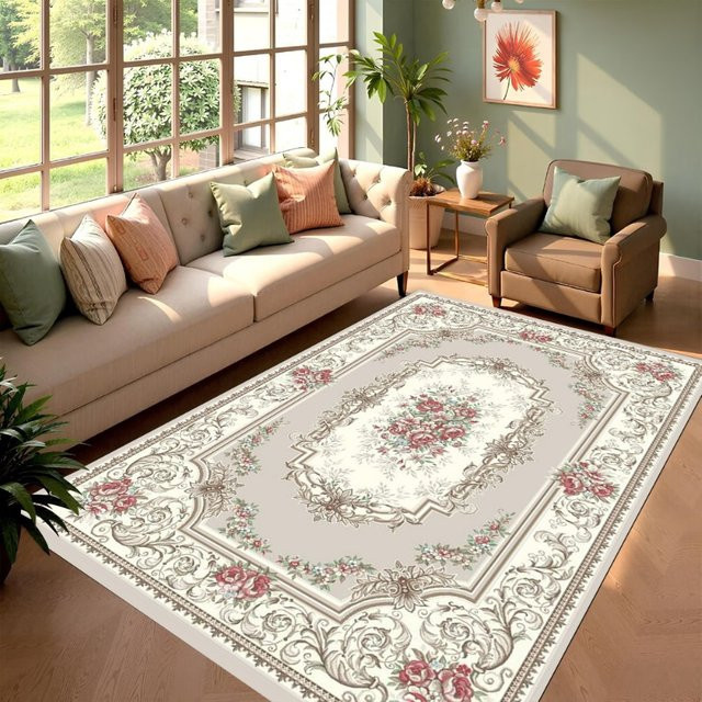 Klassischer Blumenmedaillon-Teppich in Rot und Multicolour mit floralem Design für dein Wohnzimmer - Bild 1