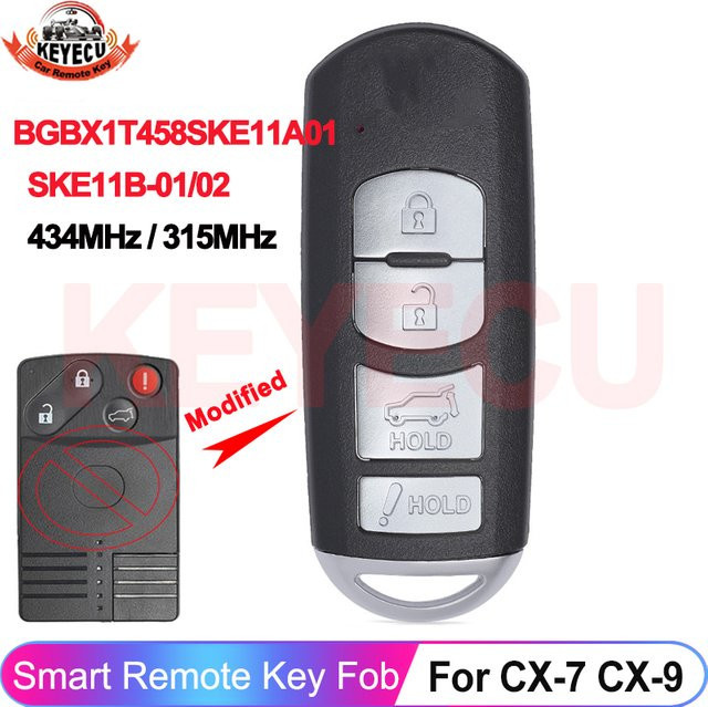 KEYECU Smart Remote Auto Schlüsselanhänger für Mazda CX-7 CX-9 2007 2008 2009, 4 Tasten, 434 MHz / 315 MHz, Schwarz, BGBX1T458SKE11A01 SKE11B-01 - Bild 1