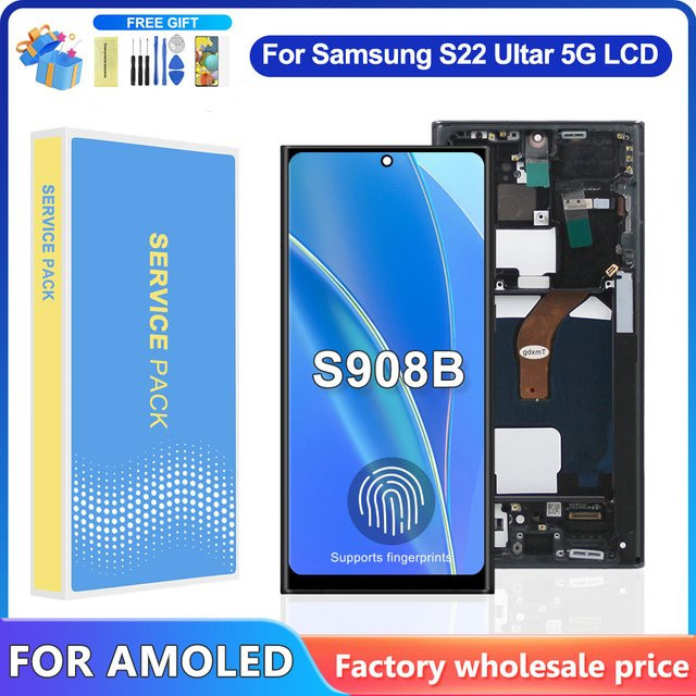 Samsung AMOLED Display mit Rahmen für S22 Ultra 5G LCD Digitizer Touchscreen in Schwarz oder Violett - Bild 1