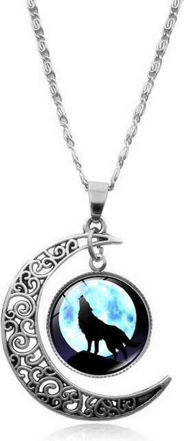 Rui Di Halskette mit Anhänger, Heulender Wolf Mond, Silber, Kristall, Weiß, Unisex - Bild 1