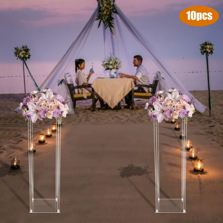BYMAOCAR 10er Set Transparente Acryl-Blumenständer Rechteckige Bodenvasen mit Teller für Hochzeit und Party Höhe: 80 cm - Bild 2