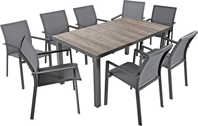 DELUKE Garten-Sitzgruppe FABIO 9-teilige Gartenmöbel-Set aus Aluminium und Keramik in Mittelgrau - Bild 1