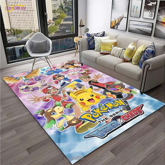 Miniso Pokemon Pikachu Teppich für Kinder, rutschfeste Bodenmatte aus Polyester, B/T: 80 x 120 cm, Mehrfarbig - Bild 1